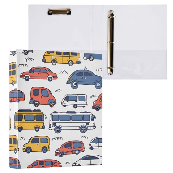ALAZA Vehicles Bus Hardcover 3 Ring Binder 1.5" Round Rings Interior Pockets Binders Organizer 1 Pack