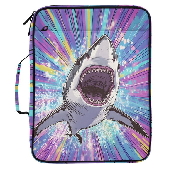 ALAZA Vibrant Neon Shark Pattern Expanding Accordion File Folder 3 Ring Zipper Organizer Portable Document Binder Bag