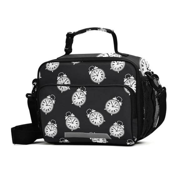 ALAZA Vintage Alarm Clocks-a3 Lunch Box Insulated Cooler Bag Reusable Tote Bags Shoulder Strap