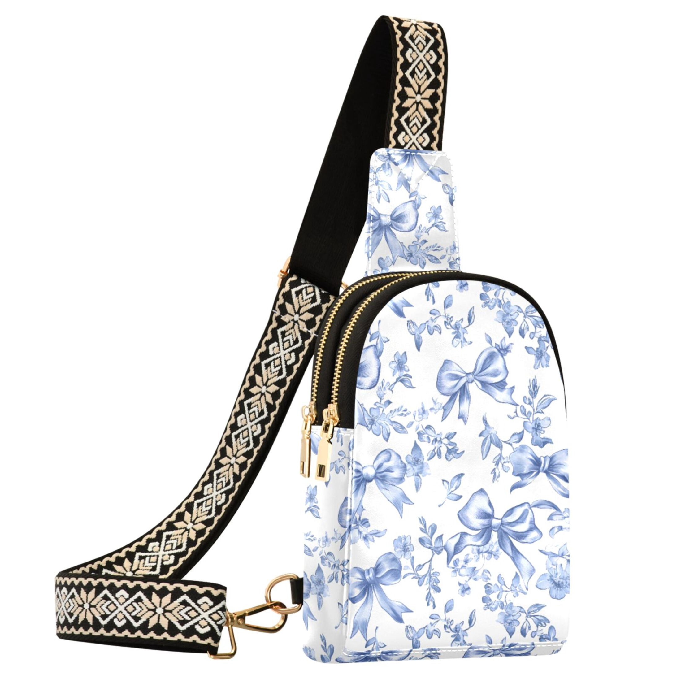 ALAZA Vintage Bows Blue Sling Bag for Women Men Waterproof Crossbody Chest Bags