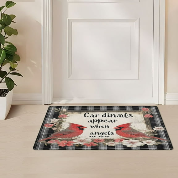 ALAZA Vintage Cardinal Flowers Door Mat Outdoor Indoor Entrance Low Profile Floor Rugs 32"x20"