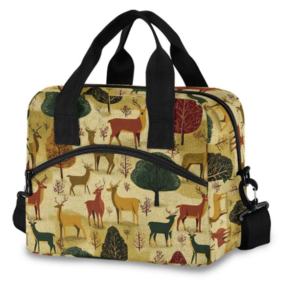 ALAZA Vintage Deers Tree Insulated Lunch Box Large Reusable Cooler Bag with Shoulder Strap