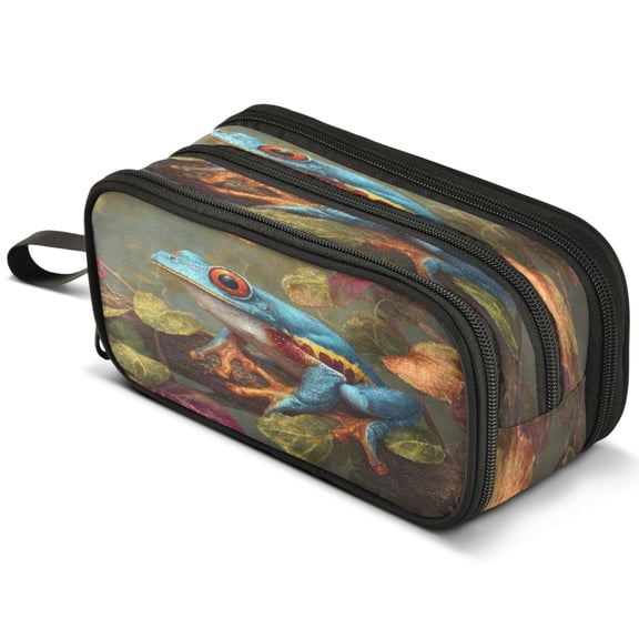 ALAZA Vintage Frog Pencil Case Bag Large 3 Compartment Pen Pouch Holder Box Storage Organizer