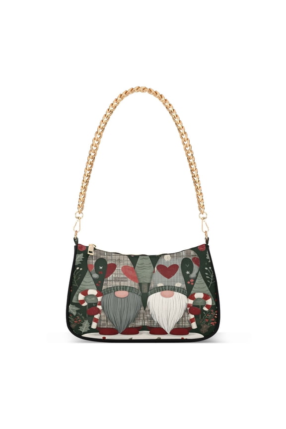 Vintage Gnome Christmas Women's Chain Shoulder Bag Hobo Handbag Tote Crossbody Purse