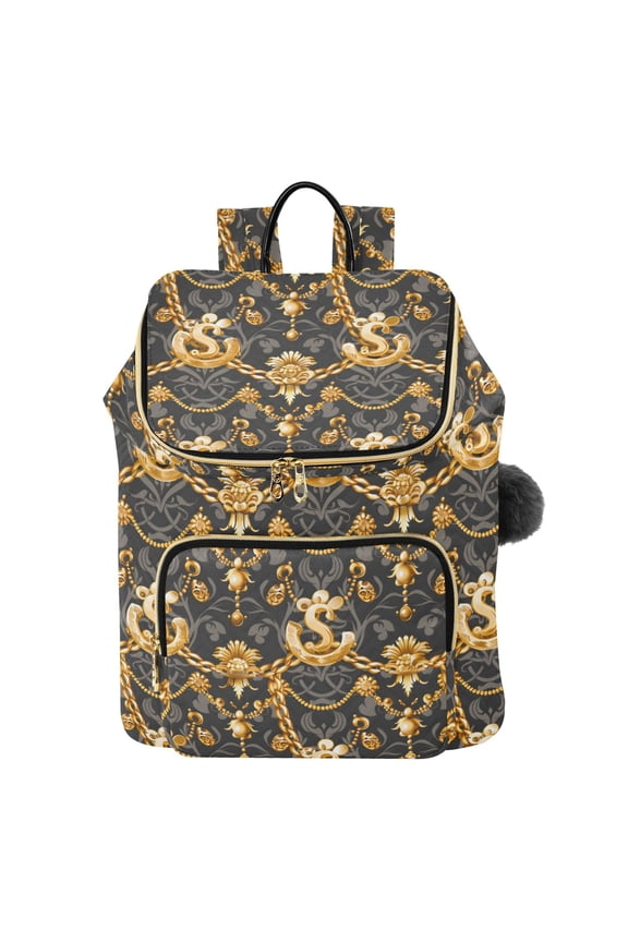 Vintage Gold Dollar and Chain Travel Backpack Laptop Bag Large Capacity Daypack