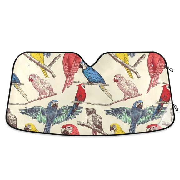 ALAZA Vintage Parrots Pattern Car Windshield Sun Shade Foldable UV Ray Sunshade Visor Protector 55 x 27.6in