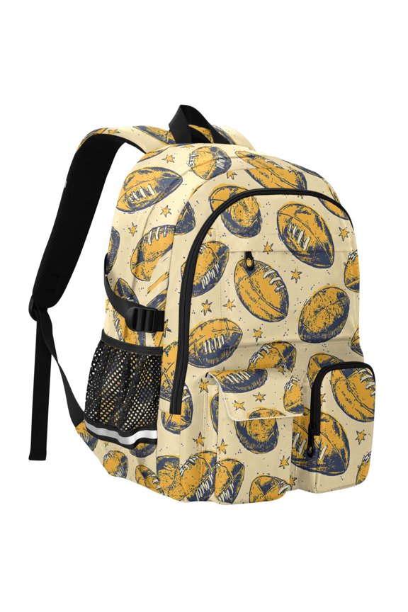 Vintage Rugby Football Print Student Backpack School Bookbag Large Laptop Daypack Travel Bag