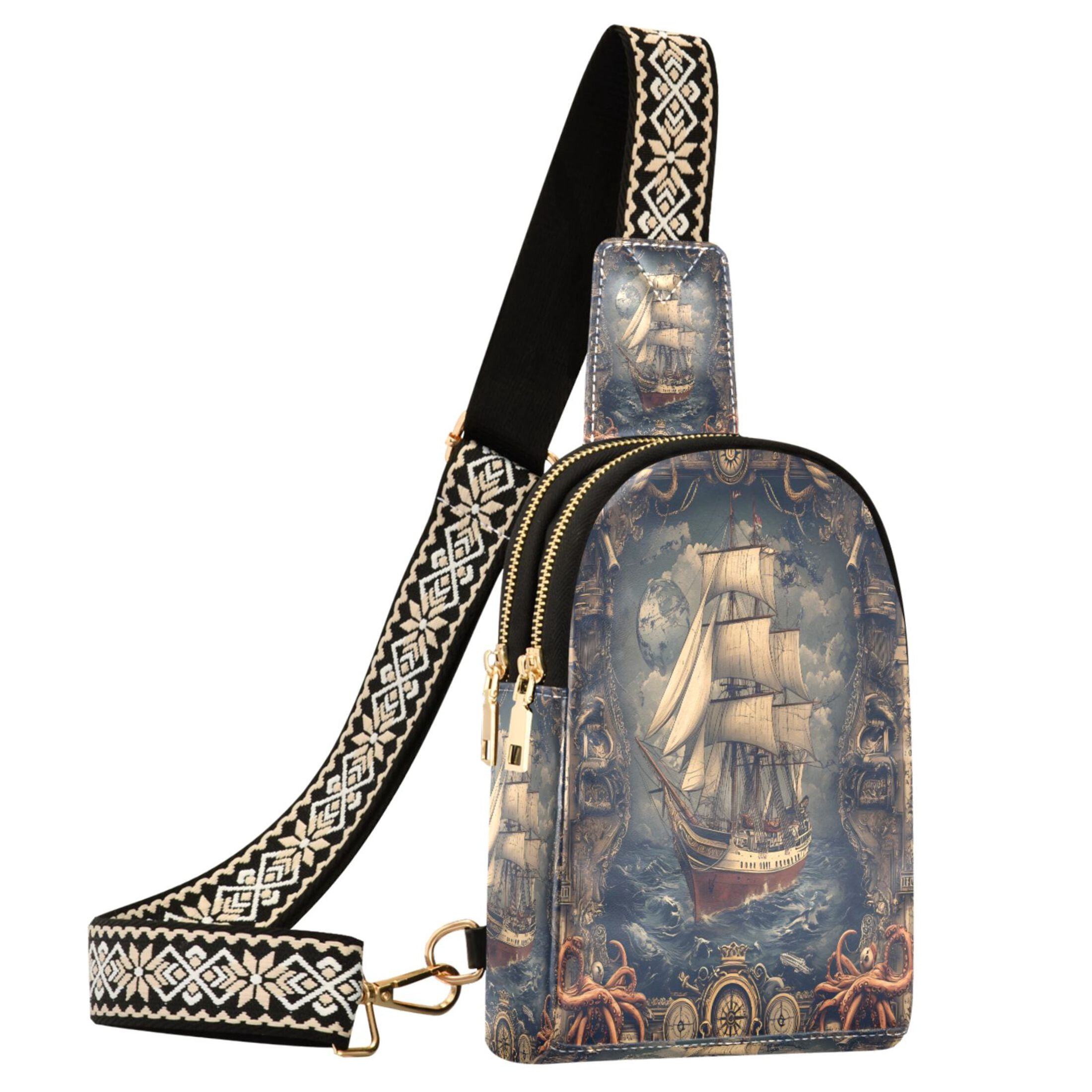 ALAZA Vintage Sailboat Sling Bag for Women Men Waterproof Crossbody Chest Bags