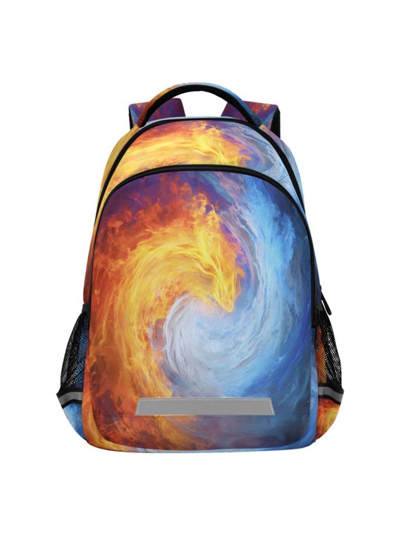 Water Fire Flames Pattern Backpack Elementary School Bags Student Bookbag Travel Rucksack