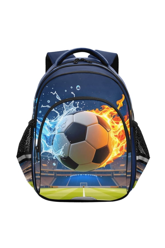 Water Fire Soccer School Backpack Elementary Bag Student Bookbag Travel Rucksack