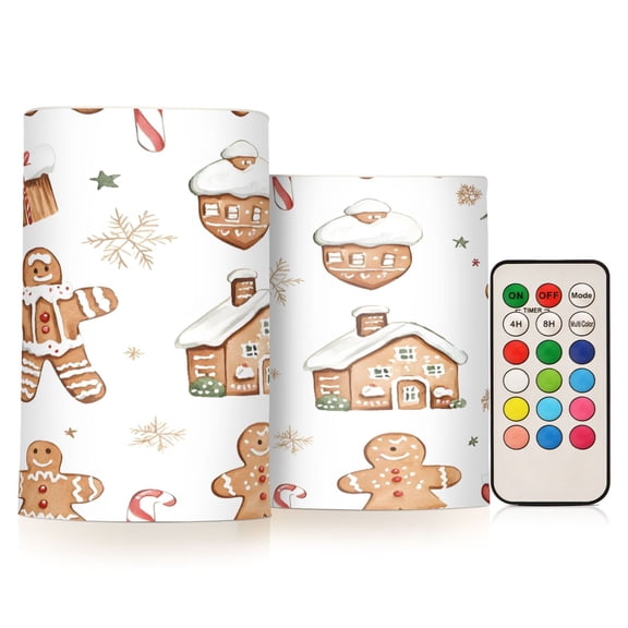 ALAZA Watercolor Christmas 2 PCs LED Flickering Flameless Candles with Remote Timer Battery Operated Candle