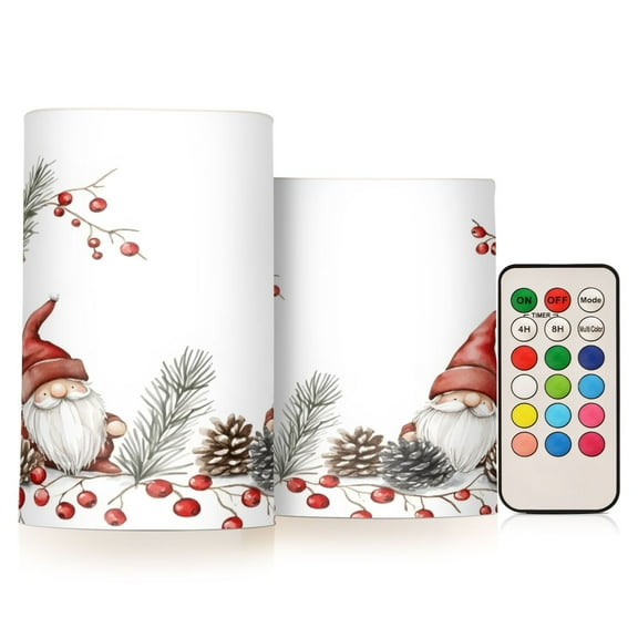 ALAZA Watercolor Christmas Gnomes 2 PCs LED Flickering Flameless Candles with Remote Timer Battery Operated Candle