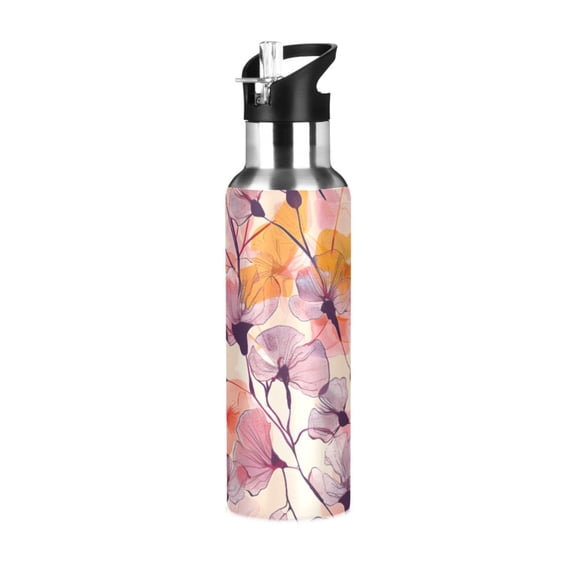 ALAZA Watercolor Flower Paint Water Bottle Insulated Flask Stainless Steel Straw Lid 20 oz