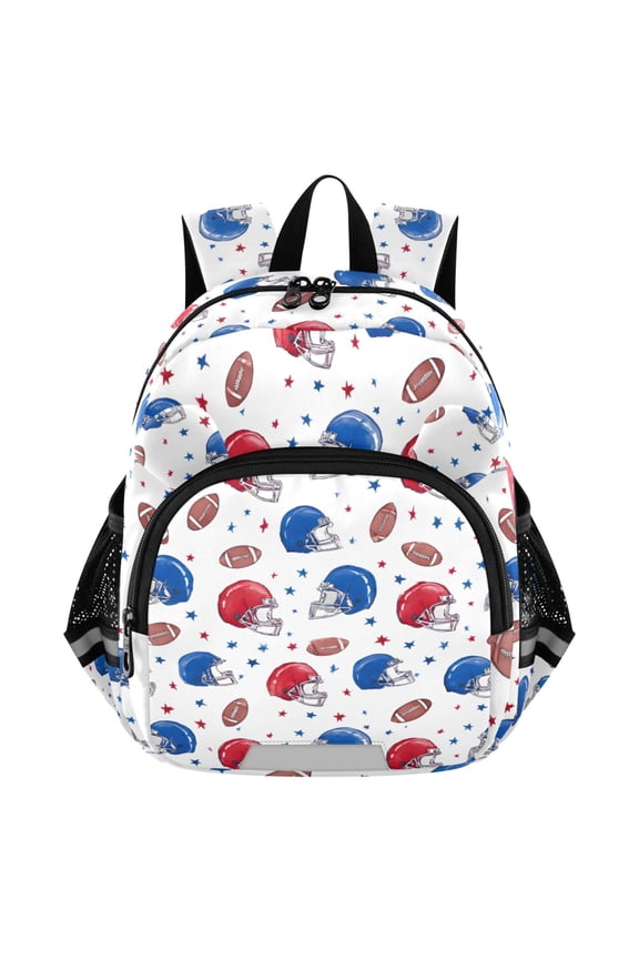 Watercolor Football Helmets Balls Pattern Mini Backpack School Bookbag Age 3-7 Medium