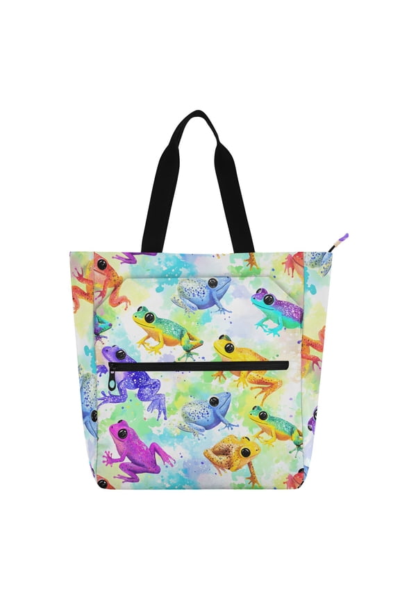 Watercolor Frogs School Book Bag Kids Tote Bags Handbag