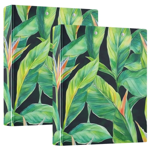 ALAZA Watercolor Green Leaves Hardcover 3 Ring Binder 1.5" Round Rings Interior Pockets Binders Organizer 2 Pack