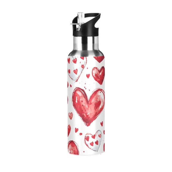 ALAZA Watercolor Heart Water Bottle Insulated Flask Stainless Steel Straw Lid 20 oz