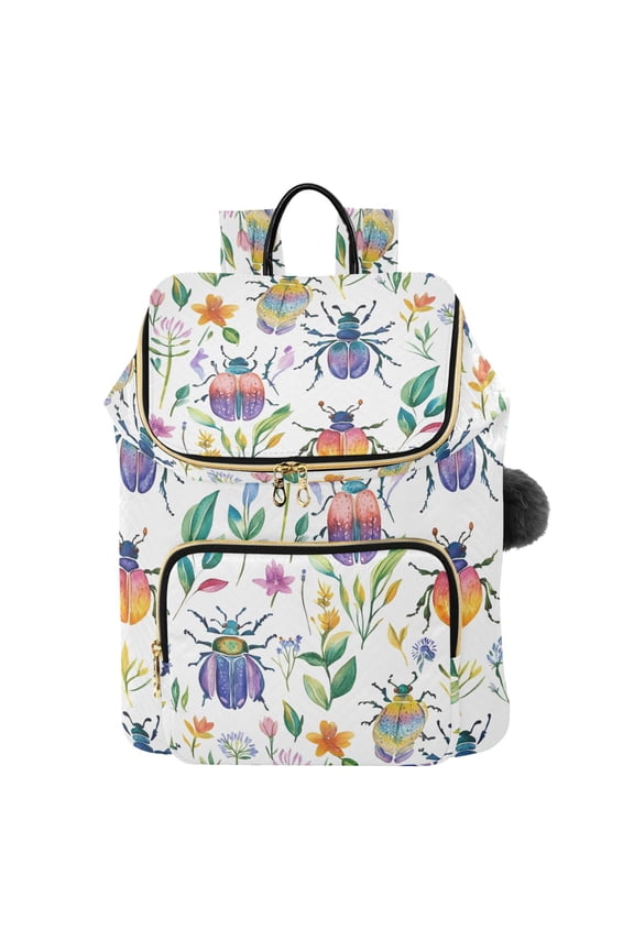 Watercolor Ladybugs Leaves Travel Backpack Laptop Bag Large Capacity Daypack