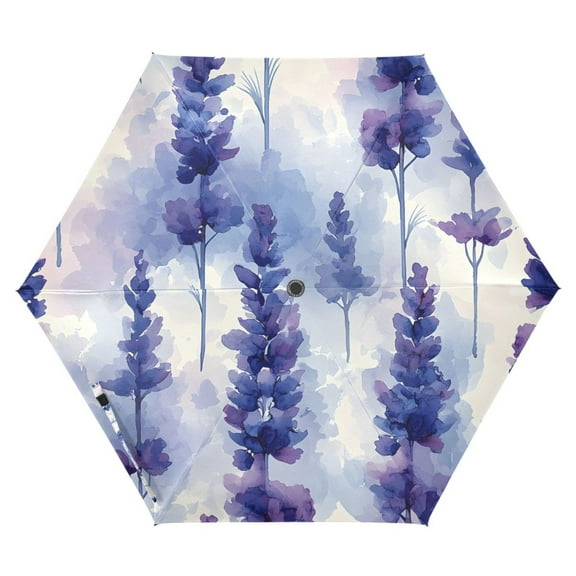 ALAZA Watercolor Lavender Flower UPF 50+ Compact Folding Umbrella for Rain Travel Umbrella Packable