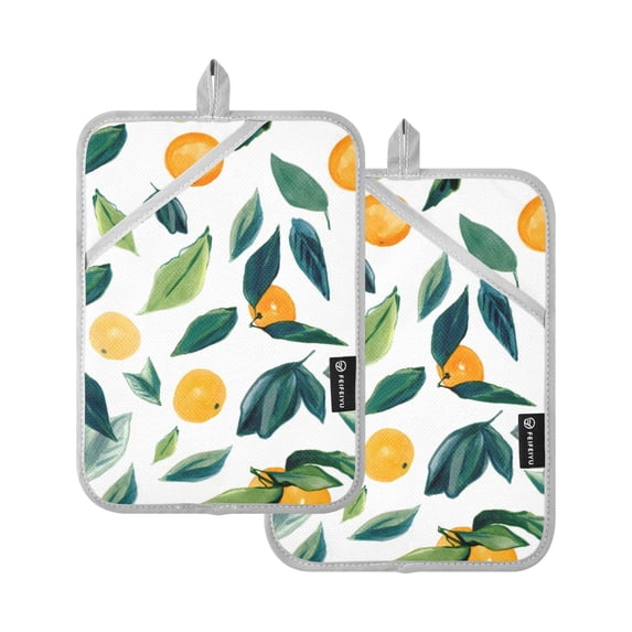 ALAZA Watercolor Orange Leaves Pot Holders Set of 2 Heat Resistant Kitchen Oven Mitts