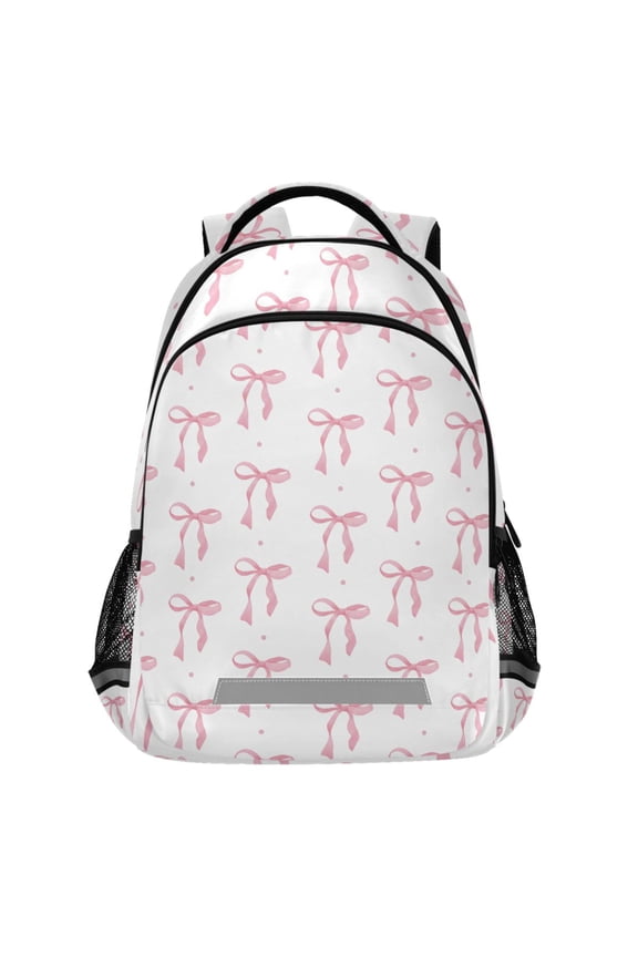 Watercolor Pink Bow Pattern Backpack Elementary School Bags Student Bookbag Travel Rucksack