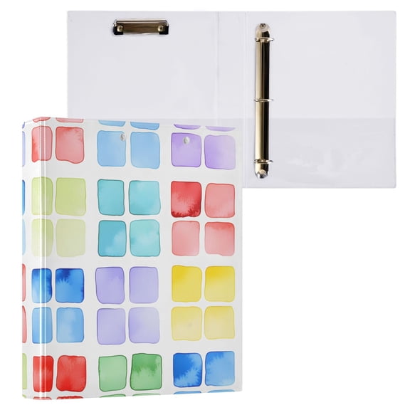 ALAZA Watercolor Rainbow Squares Hardcover 3 Ring Binder 1.5" Round Rings Interior Pockets Binders Organizer 1 Pack