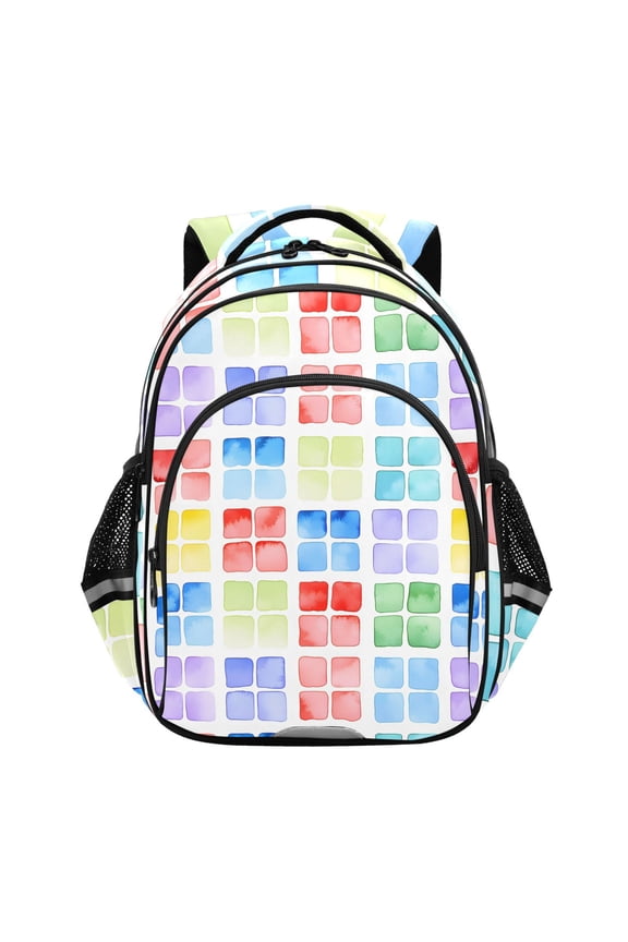 Watercolor Rainbow Squares School Backpack Elementary Bag Bookbag Travel Rucksack
