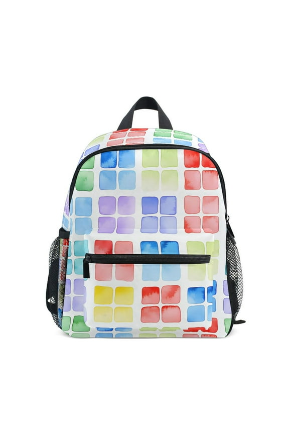 Watercolor Rainbow Squares School Backpack Small Bookbag Mini Bags