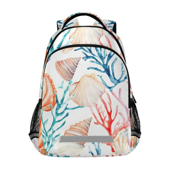 ALAZA Watercolor Seashell Coral Backpack Elementary School Bag Bookbag Travel Rucksack