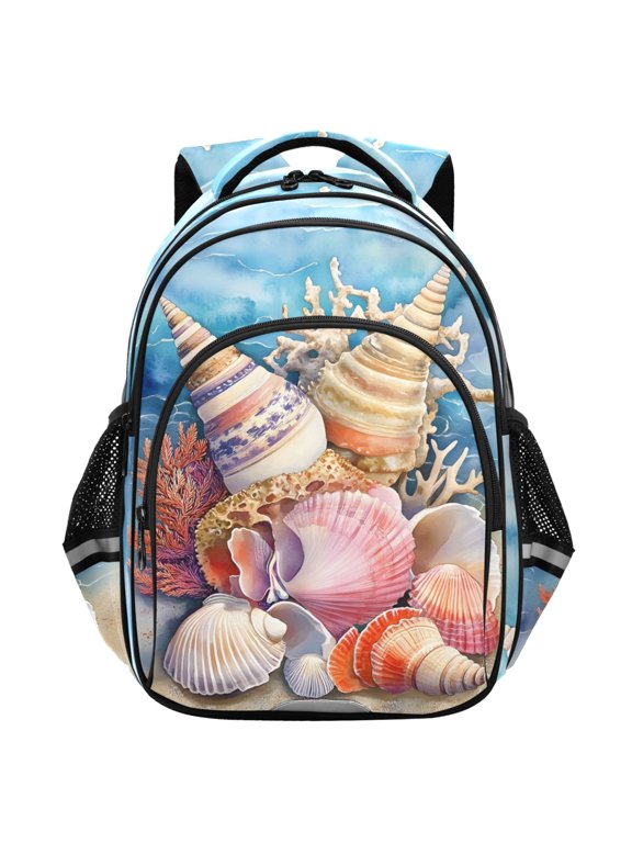 Watercolor Seashell School Backpack Elementary Bag Student Bookbag Travel Rucksack