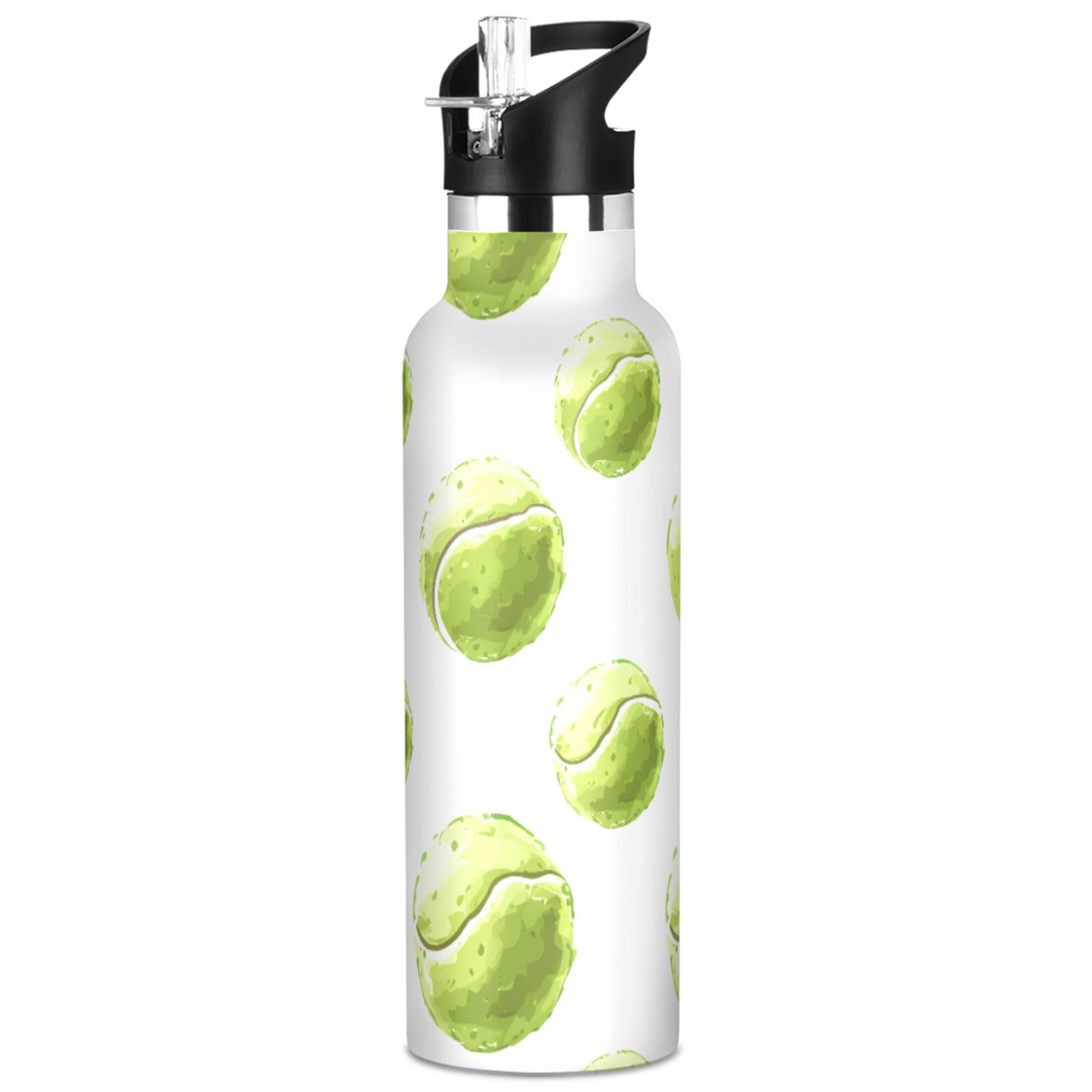 ALAZA Watercolor Tennis Balls Pattern Stainless Steel Water Bottle Vacuum Insulated Leak-Proof Tumbler with Straw Handle 20oz