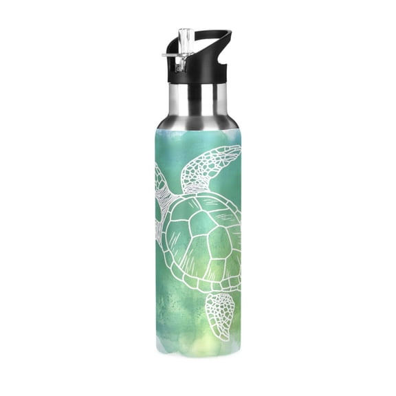 ALAZA Watercolor Turtle Water Bottle Insulated Flask Stainless Steel Straw Lid 20 oz