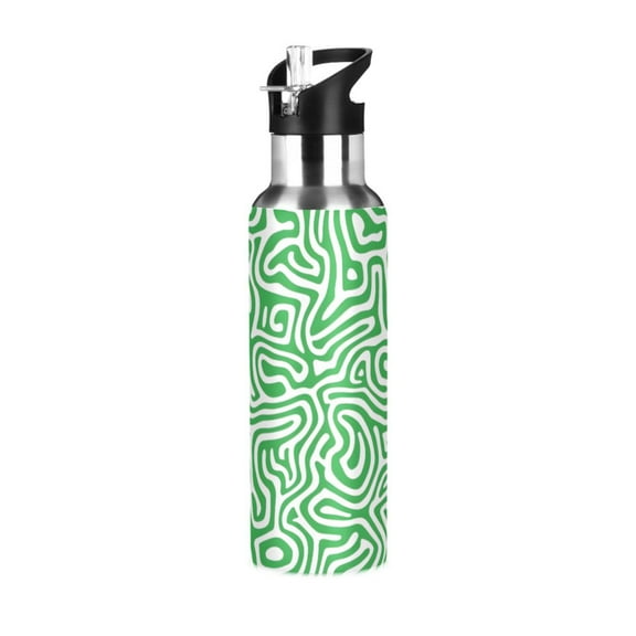 ALAZA Wave Lines Pattern Water Bottle Insulated Flask Stainless Steel Straw Lid 20 oz