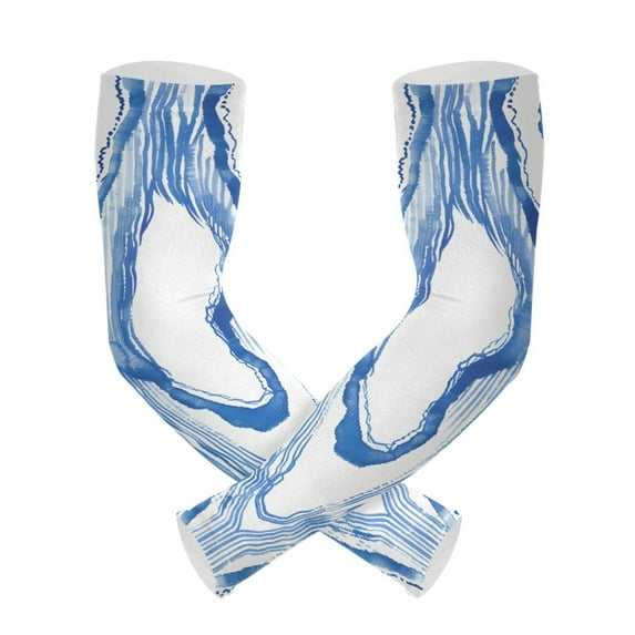 ALAZA Waves Blue Textile UV Sun Protection Arm Sleeves UPF 50+ Compression Cooling Sleeve 1 Pair
