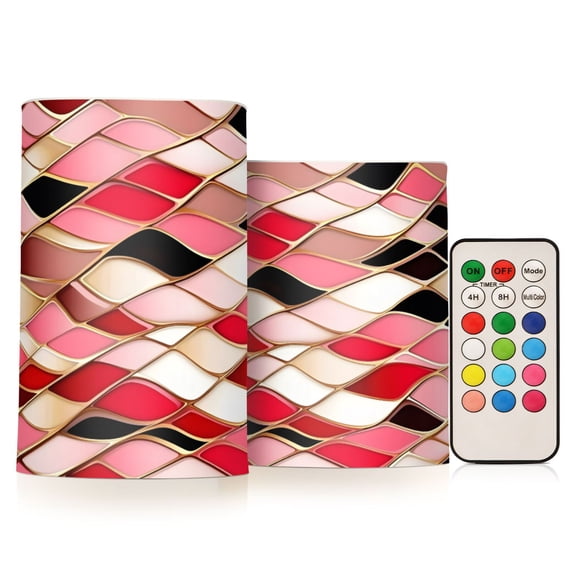 ALAZA Wavy Checkered Grid Pattern 2 PCs LED Flickering Flameless Candles with Remote Timer Battery Operated Candle