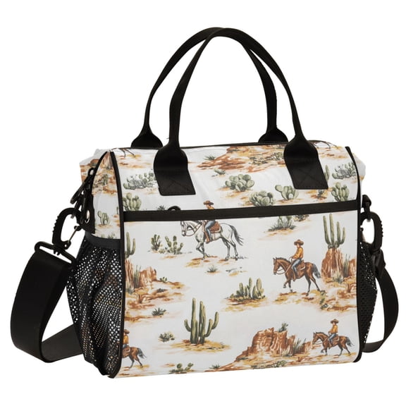 ALAZA Western Cowboy Horses Print Cooler Lunch Bag Insulated Reusable Lunch Tote Large Leakproof Thermal Lunch Box for Work School Picnic Travel Small