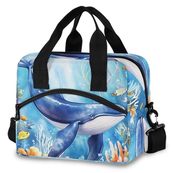 ALAZA Whale in Sea Insulated Lunch Box Large Reusable Cooler Bag with Shoulder Strap