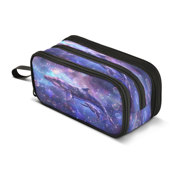 ALAZA Whales in Abstract Ocean Pencil Case Bag 3 Compartment Pen Pouch Large Storage Holder Box Organizer