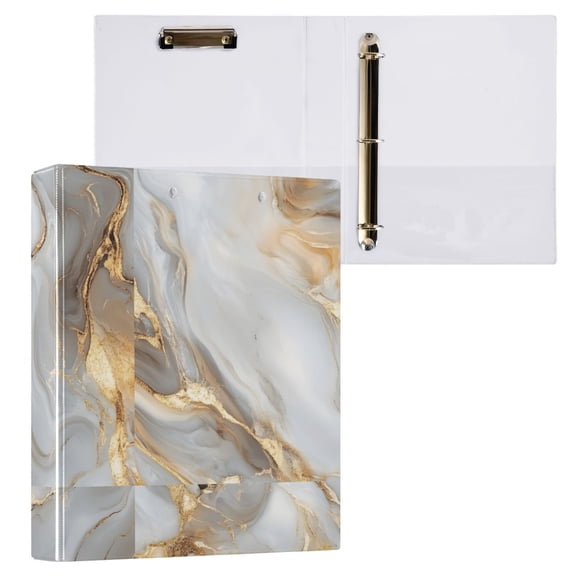 ALAZA White Gold Marble Hardcover 3 Ring Binder 1.5" Round Rings Interior Pockets Binders Organizer 1 Pack