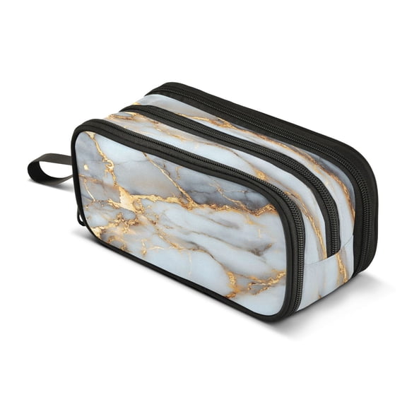 ALAZA White Gold Marble Pencil Case Bag 3 Compartment Pen Pouch Large Storage Holder Box Organizer