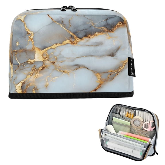 ALAZA White Gold Marble Pencil Case Pen Pouch Bag Large Capacity Organizer