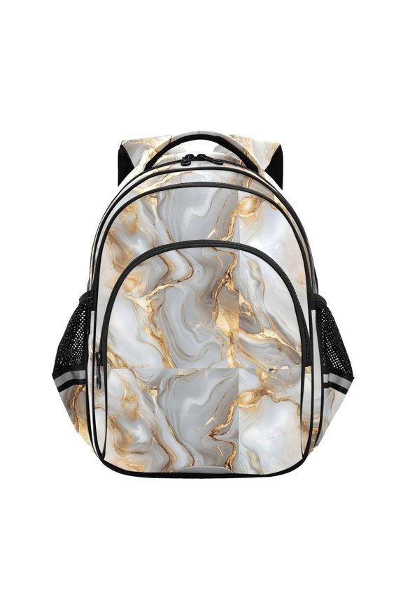 White Gold Marble School Backpack Elementary Bag Bookbag Travel Rucksack