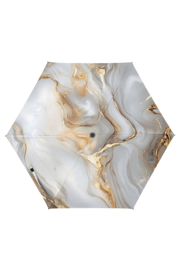 White Gold Marble UPF 50+ Compact Folding Umbrella for Rain Travel Umbrella Packable