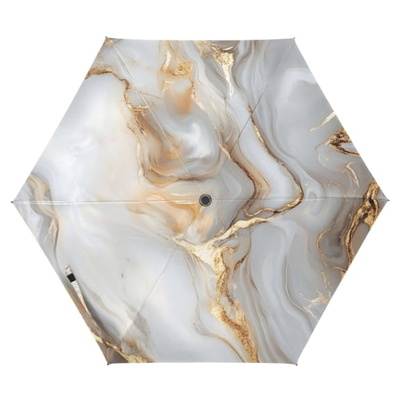 ALAZA White Gold Marble UPF 50+ Compact Folding Umbrella for Rain Travel Umbrella Packable