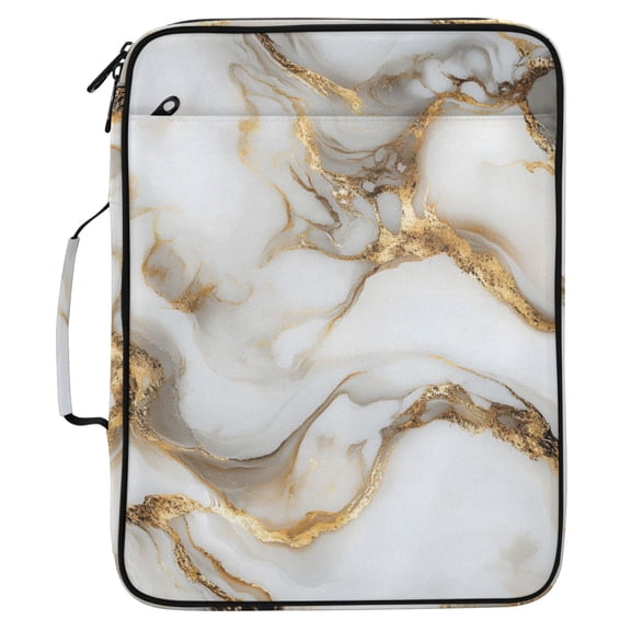 ALAZA White Marble Pattern Expanding Accordion File Folder 3 Ring Zipper Organizer Portable Document Binder Bag