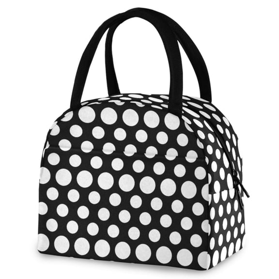 ALAZA White Polka Dots Insulated Lunch Box Reusable Cooler Tote Bag Work Office Picnic