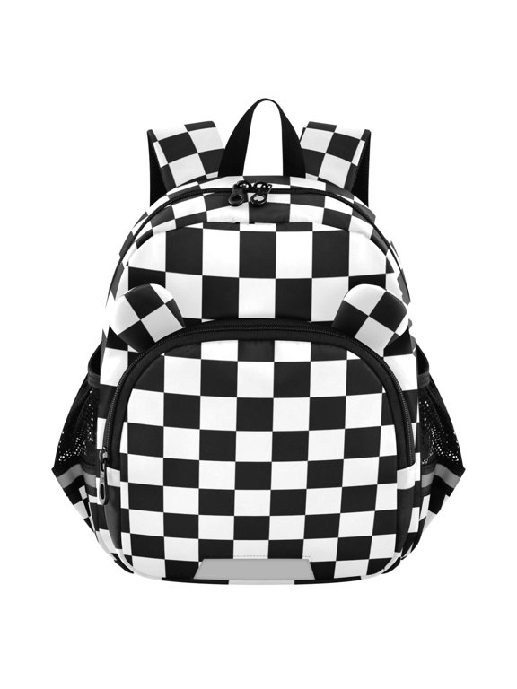 White and Black Checkered Grid Art Pattern Mini Backpack School Bookbag Age 3-7 Small