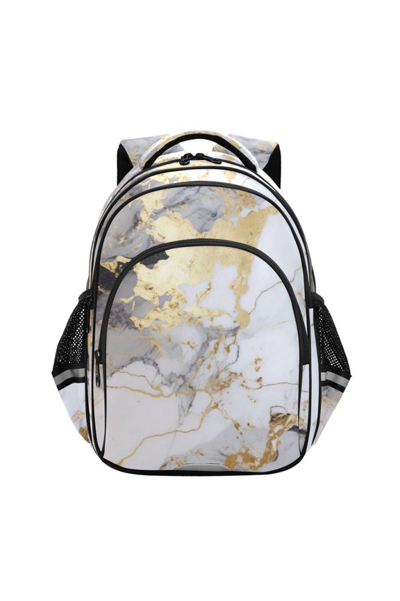 White and Black Golden Marble School Backpack Elementary Bag Bookbag Travel Rucksack