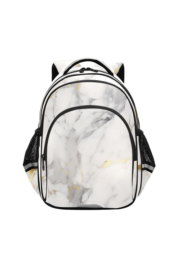White and Gold Marble School Backpack Elementary Bag Bookbag Travel Rucksack