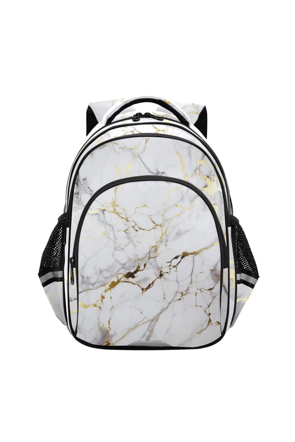 White and Gold Marble School Backpack Elementary Bag Bookbag Travel Rucksack